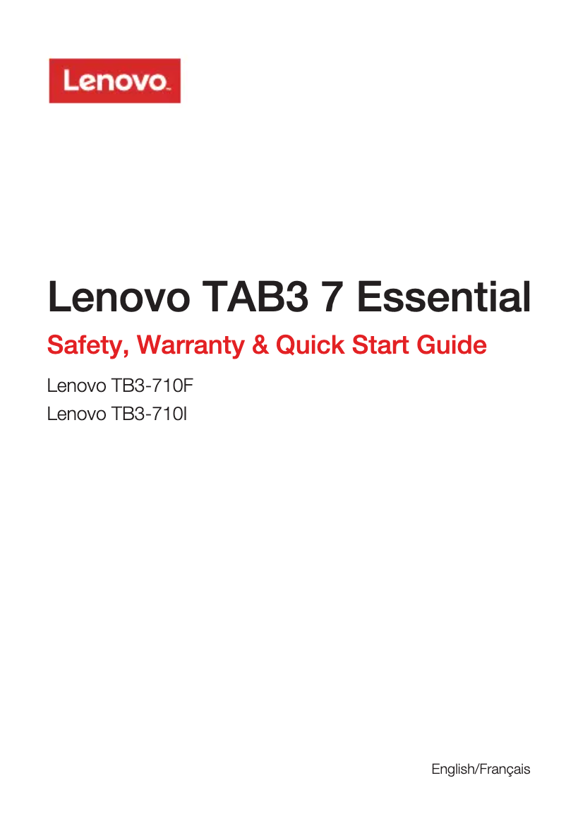 Page 1 de la notice Manuel utilisateur Lenovo TAB3 7 Essential