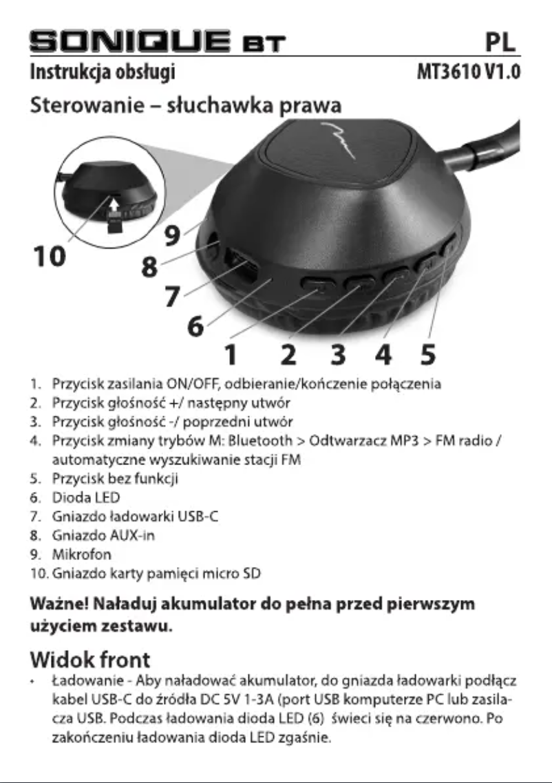 Page 1 de la notice Manuel utilisateur Media-Tech SONIQUE BT MT3610