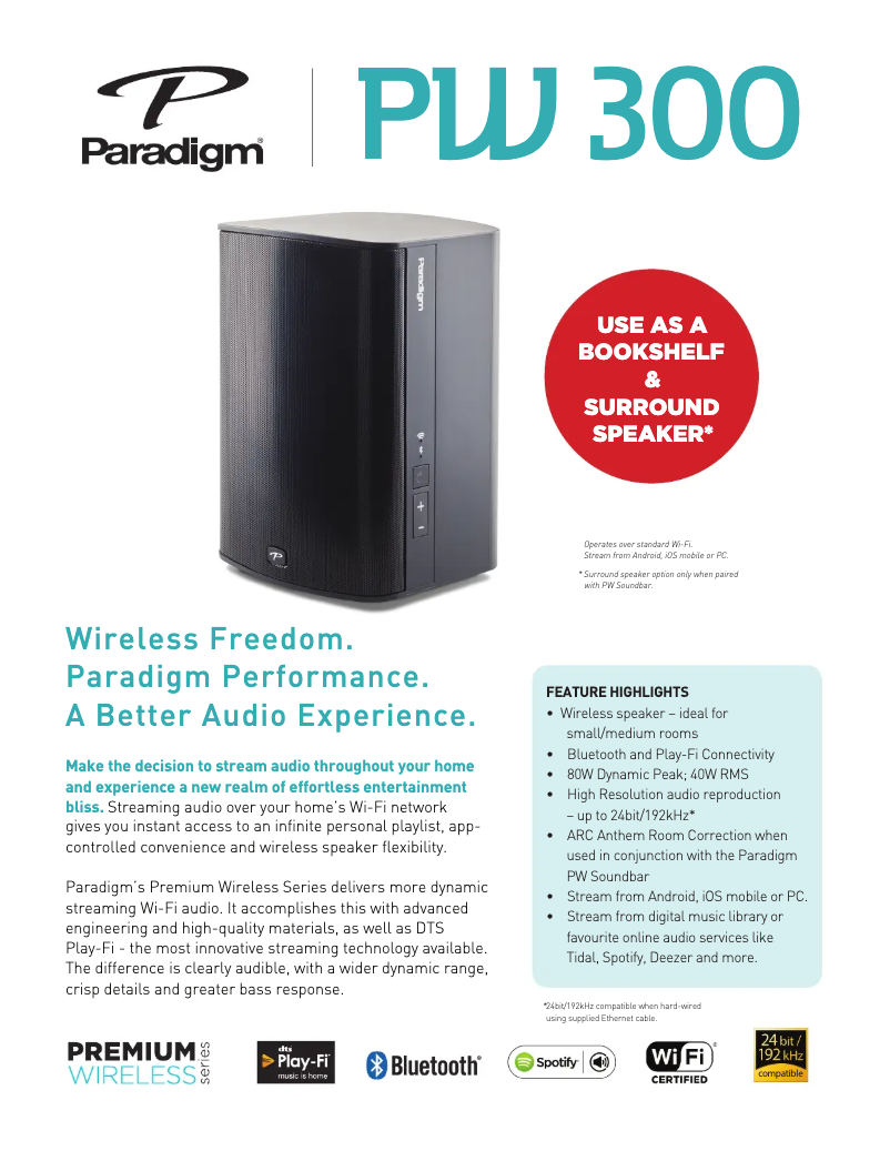 Page 1 de la notice Fiche technique Paradigm PW 300