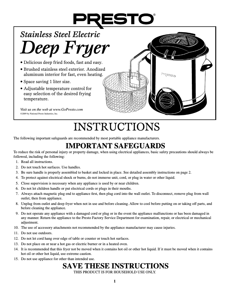 Imagen de la primera página del manual del dispositivo Stainless Steel Electric