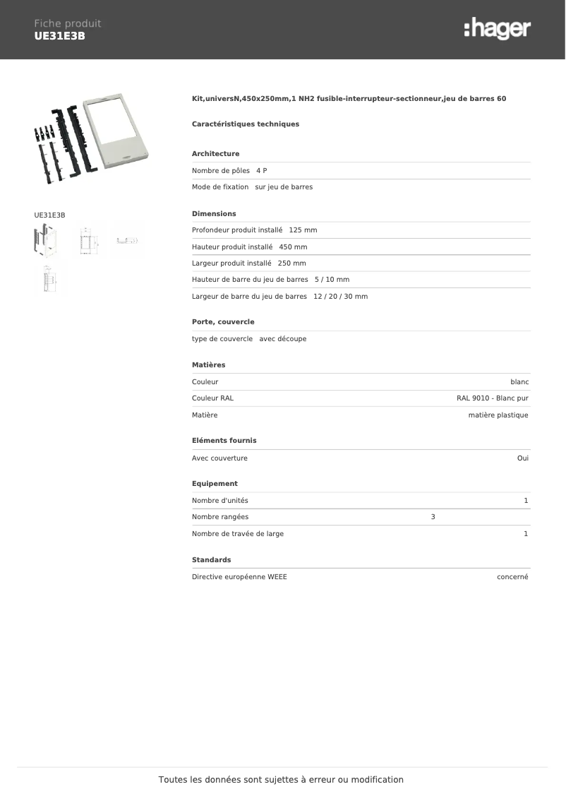Página 1 del manual Manual de usuario Hager UE31E3B