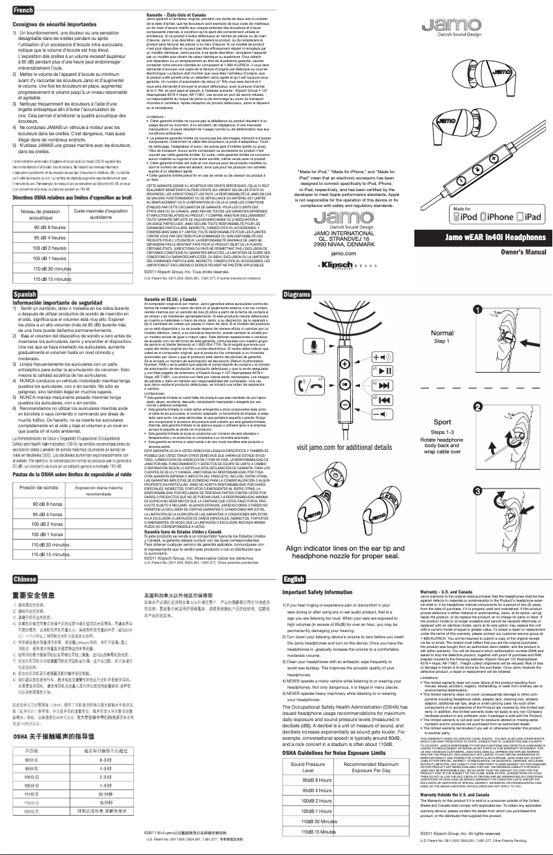 Page 1 de la notice Manuel utilisateur Jamo wEAR In40i