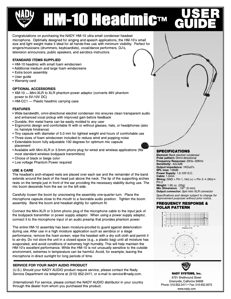 Image de la première page du manuel de l'appareil HM-10 HeadMic