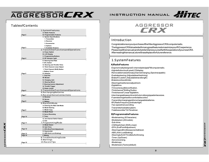 Page n°1 - Manuel utilisateur Hitec Aggressor CRX