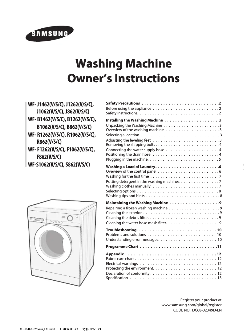 Page n°1 - Manuel utilisateur Samsung WF-R1062