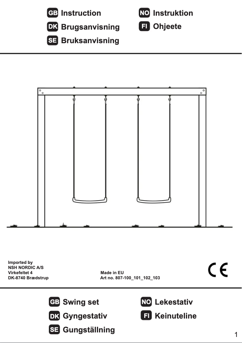 Page 1 de la notice Manuel utilisateur Nordic Play 807-100