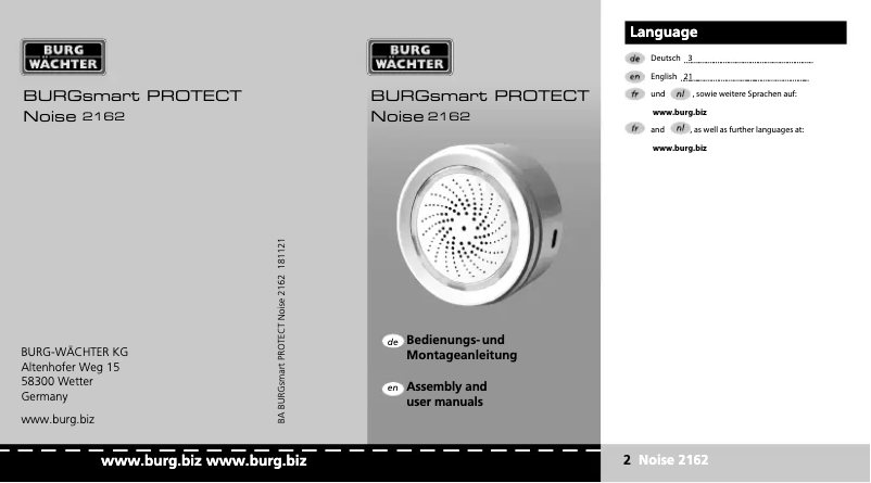 Page n°1 - Manuel utilisateur Burg Wächter BURGsmart PROTECT Noise 2162
