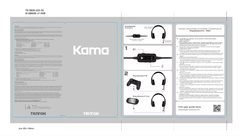 Page n°1 - Manuel utilisateur Tritton Kama (PS4)