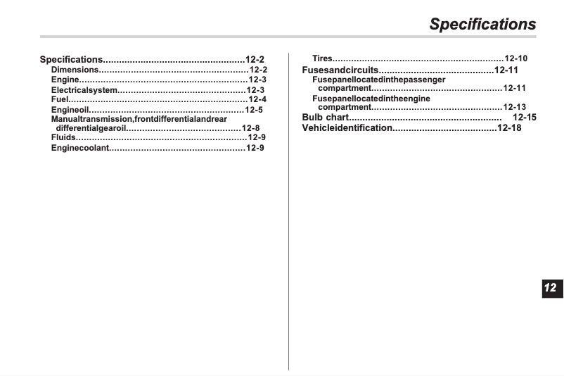 Page 1 de la notice Fiche technique Subaru Forester (2013)