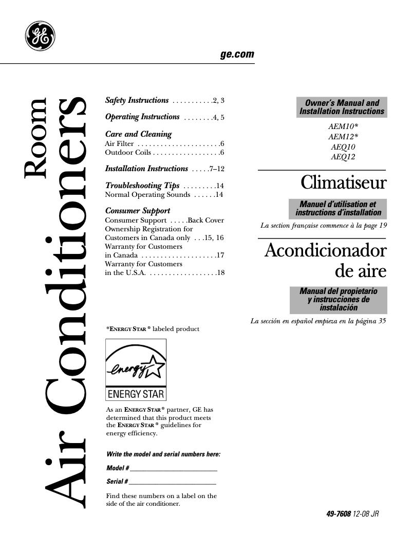 Página 1 del manual Guía de instalación GE AEM10AM
