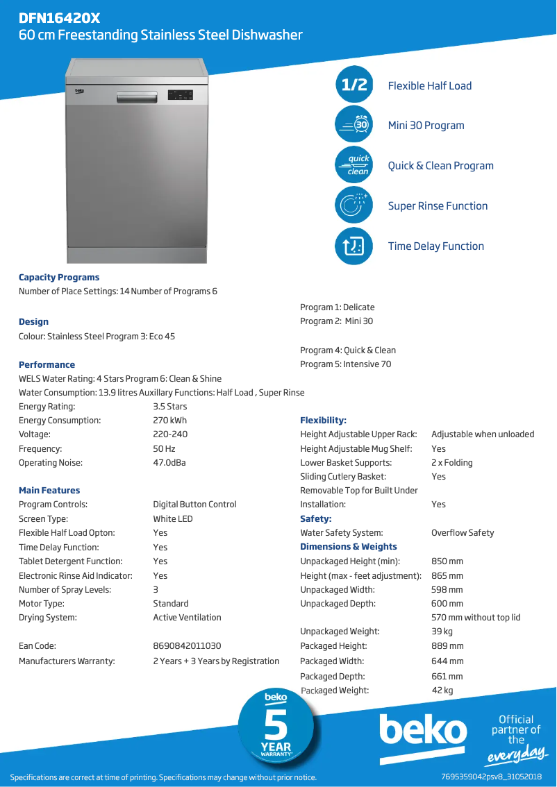 Page n°1 - Fiche technique Beko DFN16420X