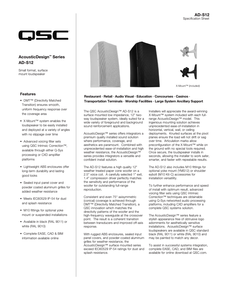 Page n°1 - Fiche technique QSC AD-S12