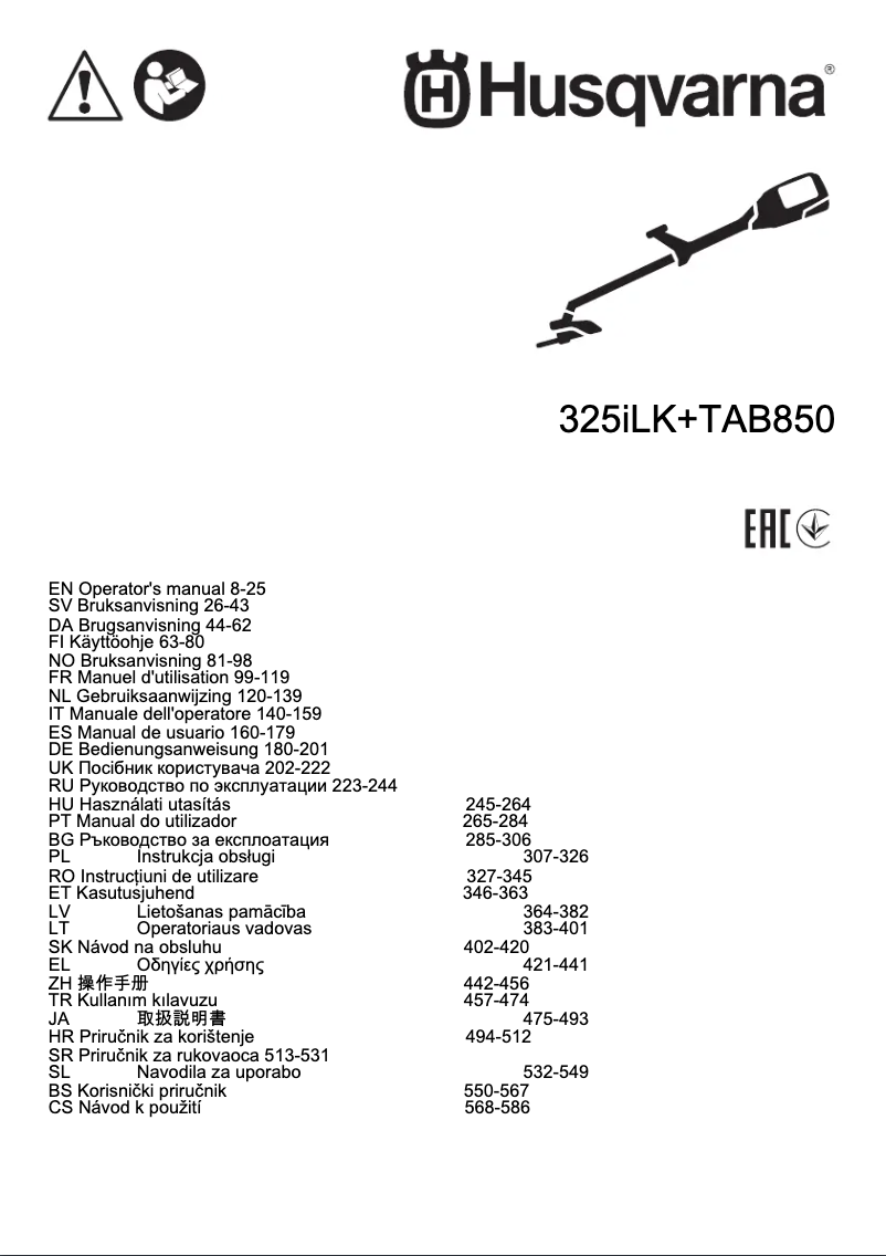 Page n°1 - Manuel utilisateur Husqvarna 325iLK