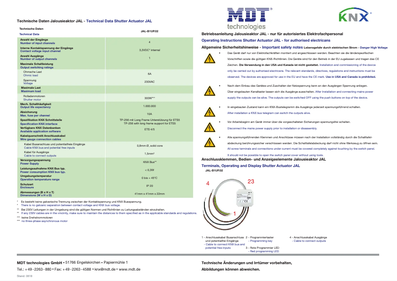 Page 1 de la notice Manuel utilisateur MDT JAL-B1UP.02