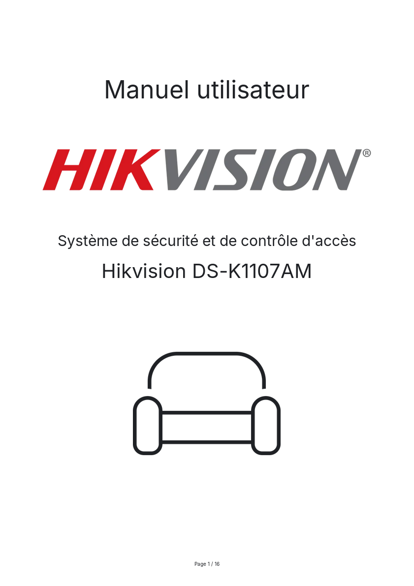 Page n°1 - Manuel utilisateur Hikvision DS-K1107AM