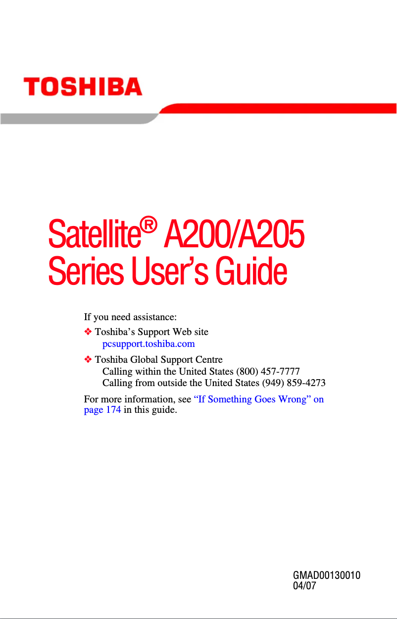 Page n°1 - Manuel utilisateur Toshiba Satellite A205