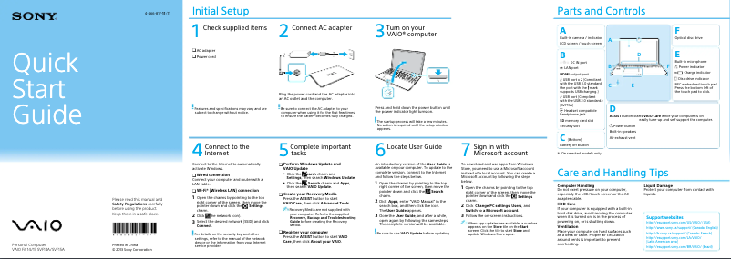 Page n°1 - Guide d'installation Sony Vaio Fit 15 SVF15A1ACXB