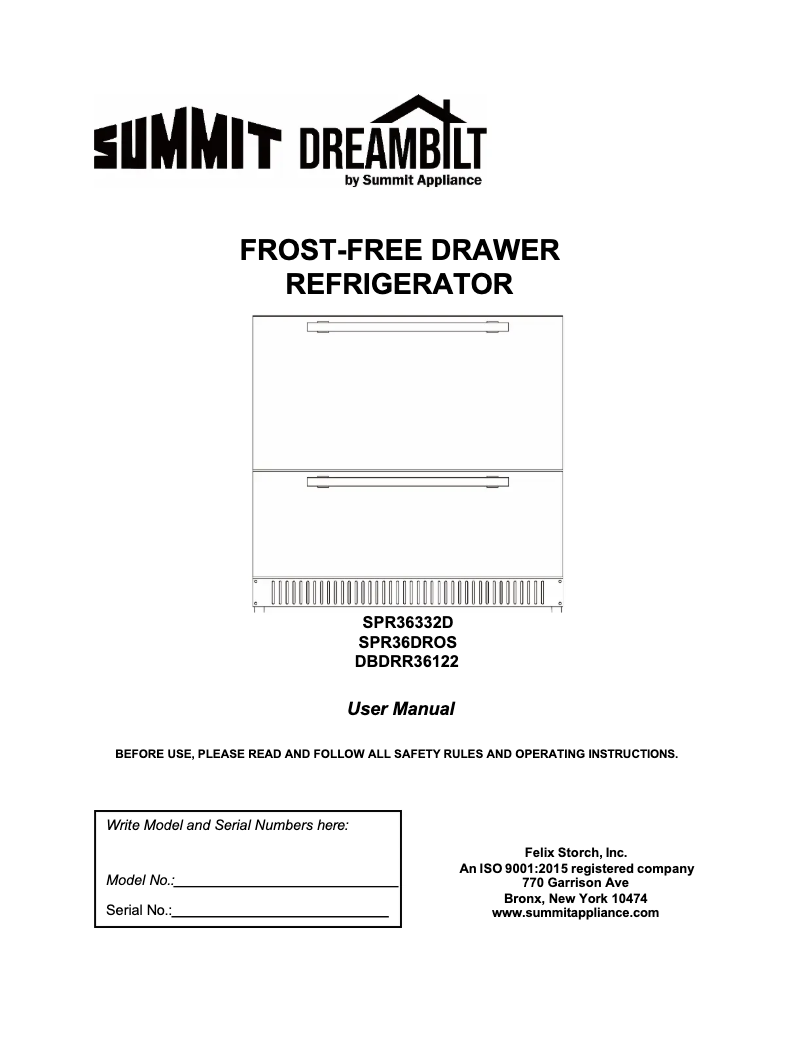 Page n°1 - Manuel utilisateur Summit SPR36DROS