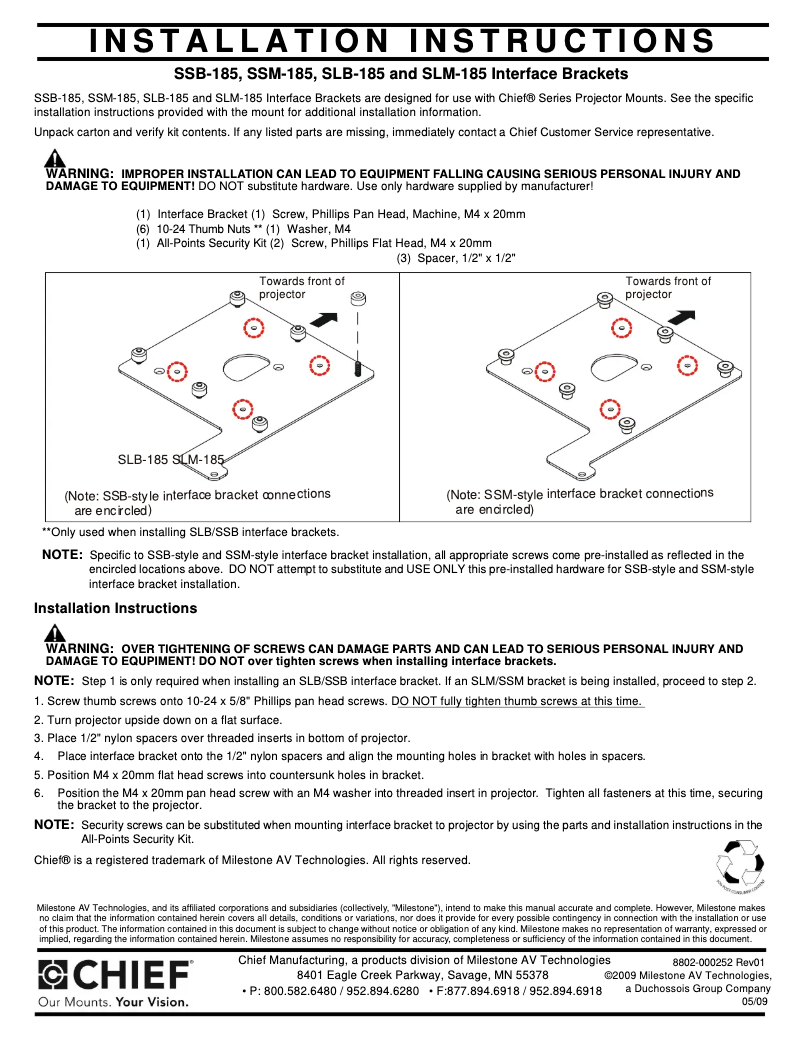Página 1 del manual Manual de usuario Chief SLB185