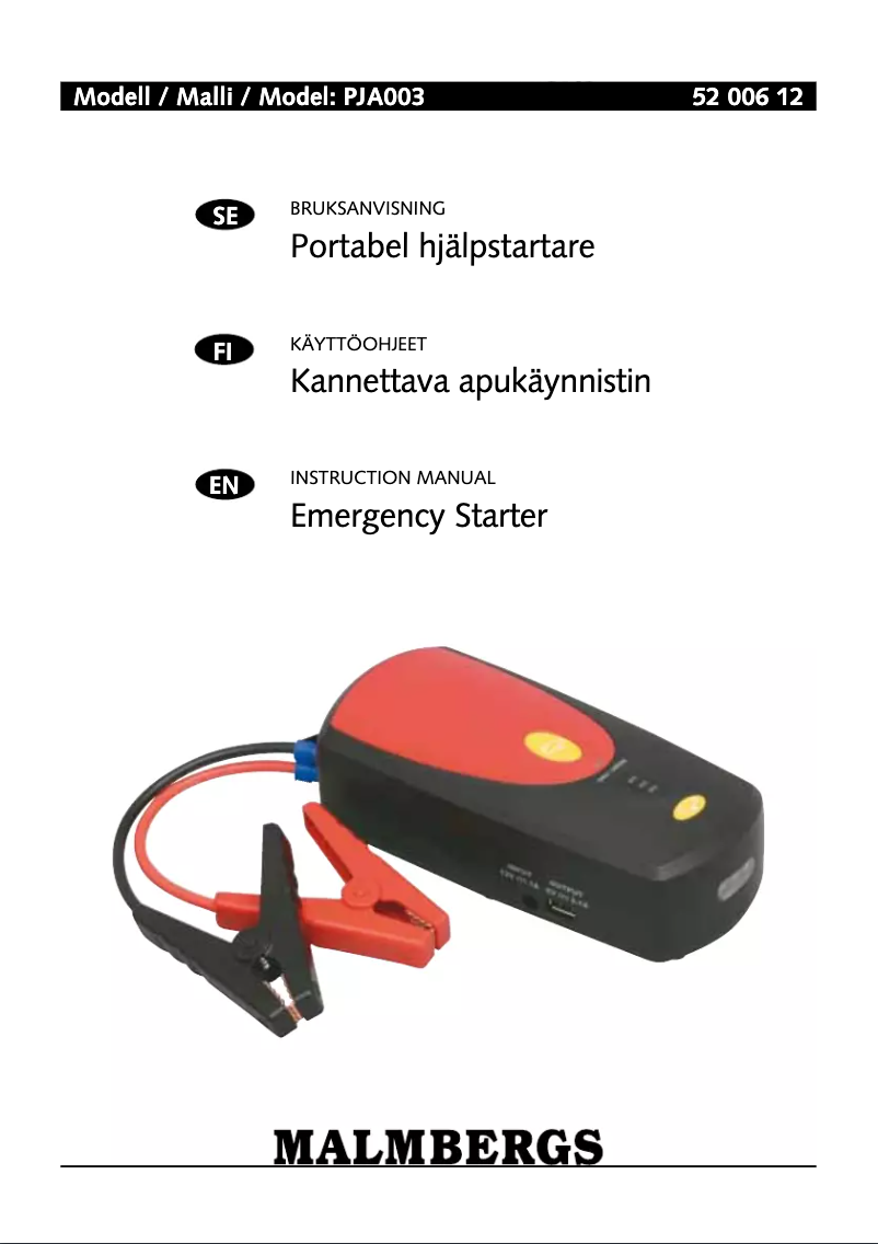 Page 1 de la notice Manuel utilisateur Malmbergs PJA003