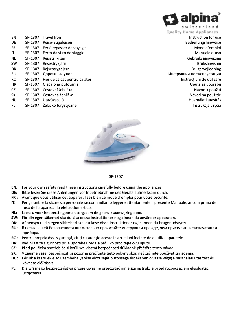 Image de la première page du manuel de l'appareil SF-1307