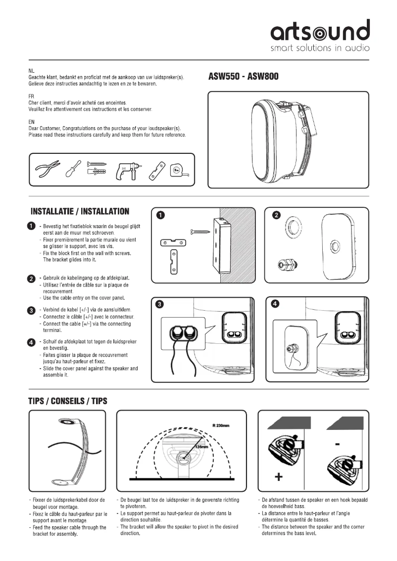 Page 1 de la notice Manuel utilisateur Artsound ASW550
