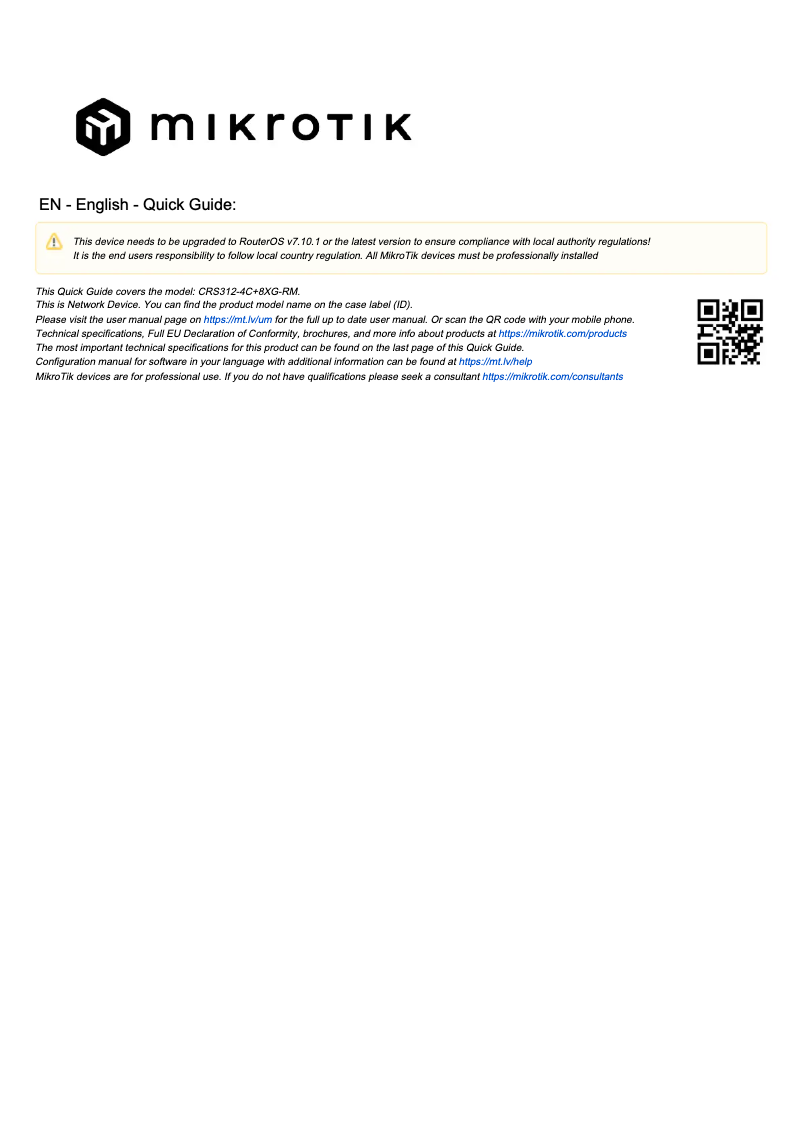 Page n°1 - Manuel utilisateur Mikrotik CRS312-4C+8XG-RM