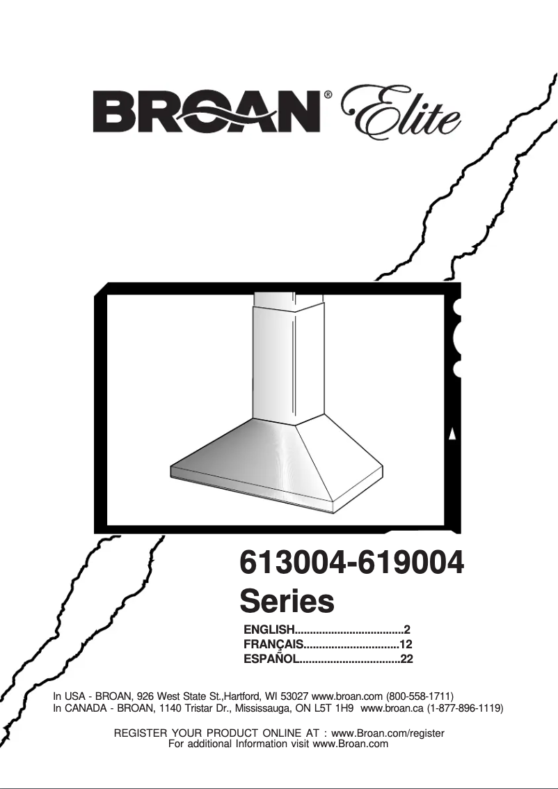 Page n°1 - Guide d'installation Broan Elite 619004