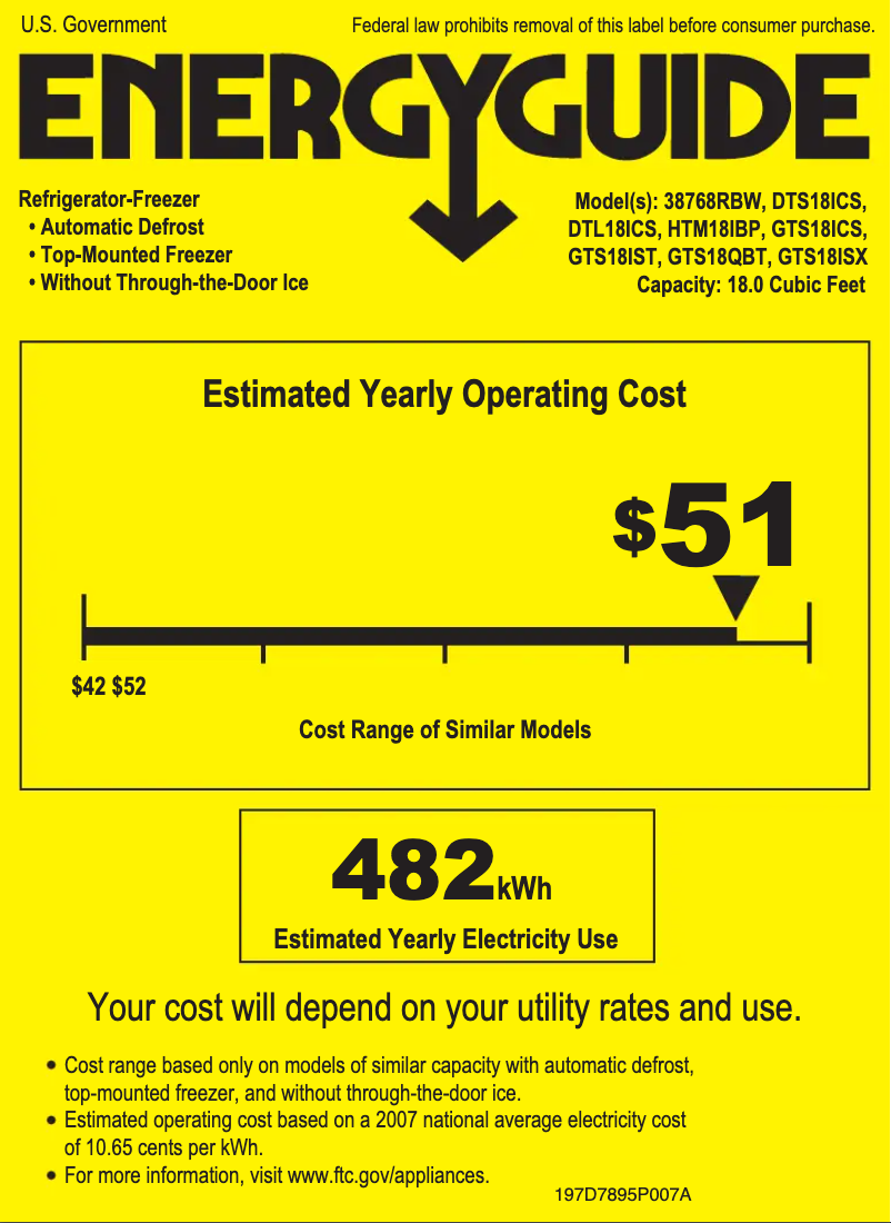 Page 1 de la notice Label énergétique GE GTS18ICSRCC