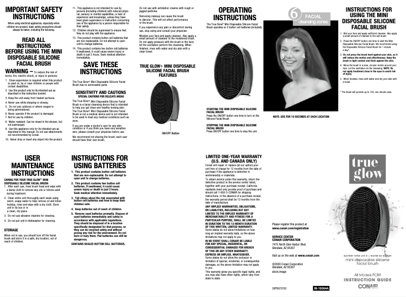 Page 1 de la notice Manuel utilisateur Conair True Glow FCB9