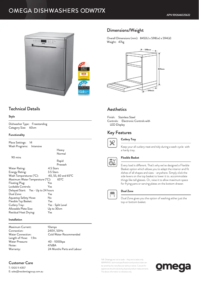 Page n°1 - Fiche technique Omega ODW717X
