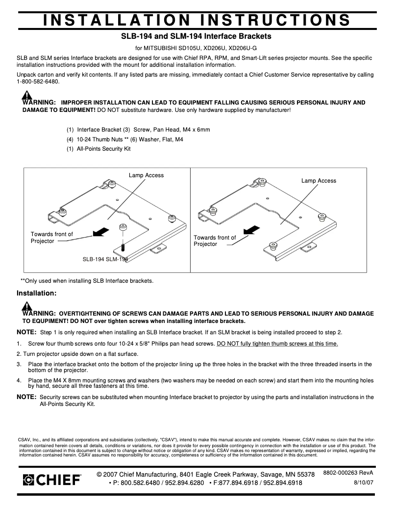 Page n°1 - Manuel utilisateur Chief SLM194