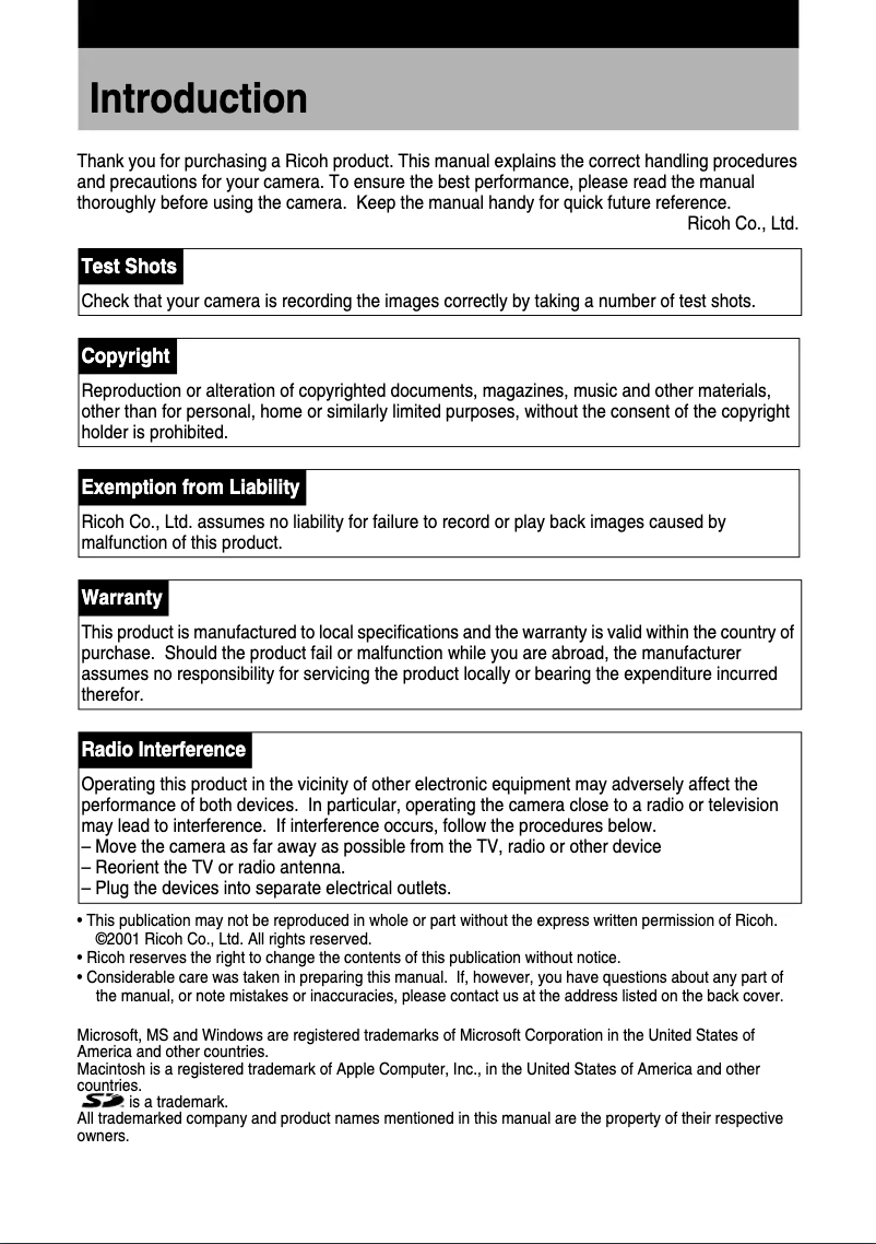 Page 1 de la notice Manuel utilisateur Ricoh Caplio RR10