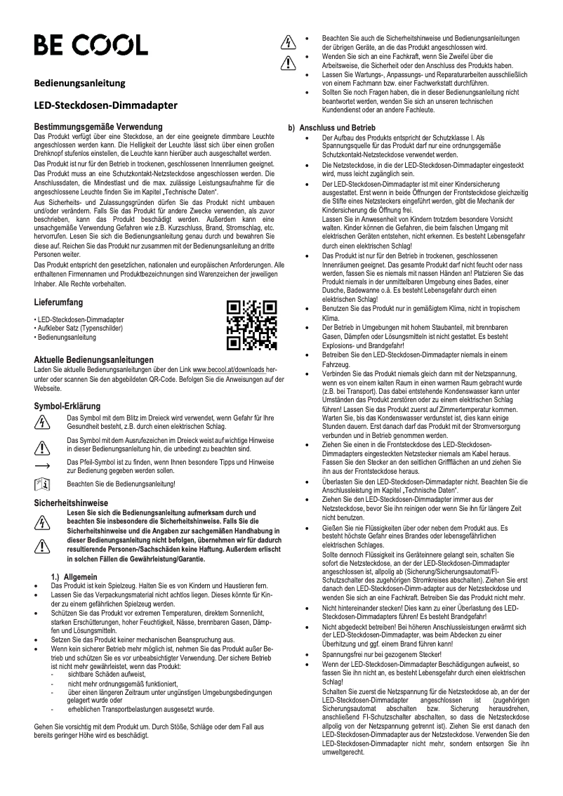 Página 1 del manual Manual de usuario Be Cool BC23LEDSDS