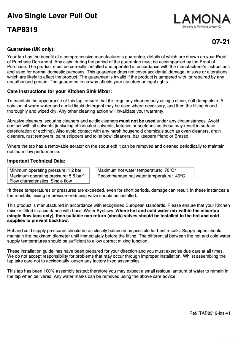 Page 1 de la notice Guide d'installation Lamona LAM2950