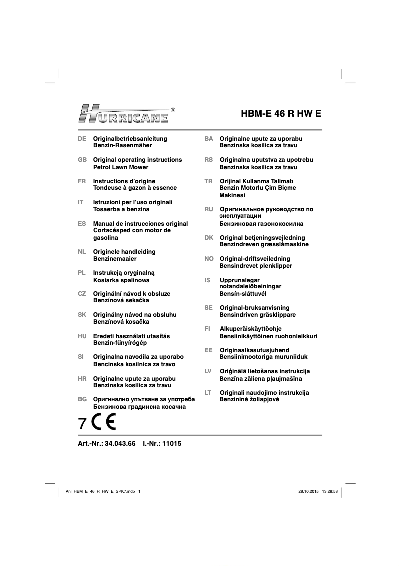 Page 1 de la notice Manuel utilisateur Hurricane HBM-E 46 R HW E