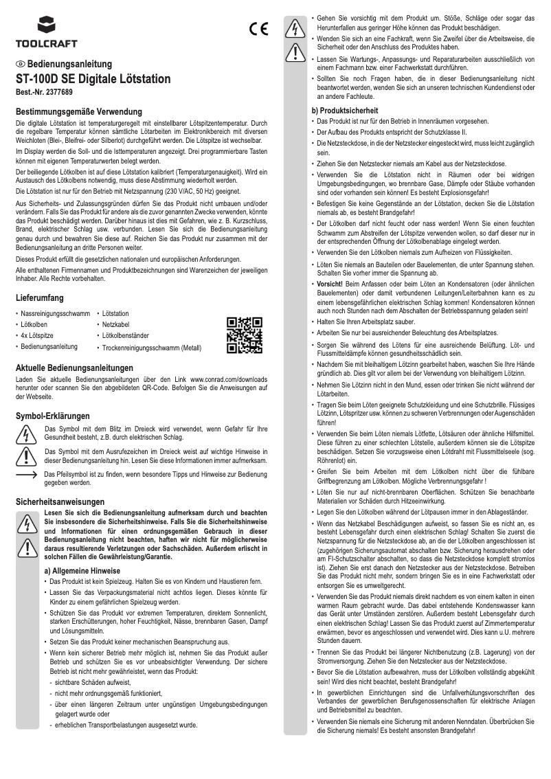 Page n°1 - Manuel utilisateur Toolcraft ST-100D SE