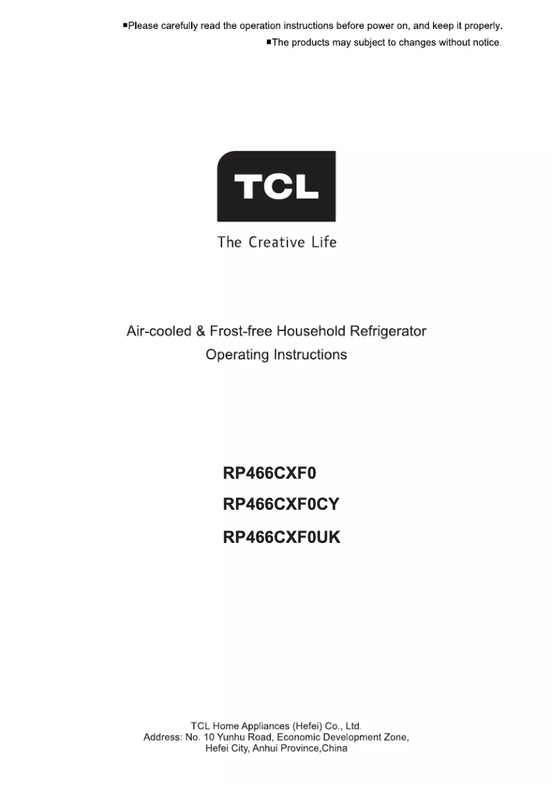 Page 1 de la notice Manuel utilisateur TCL RP466CXF0UK