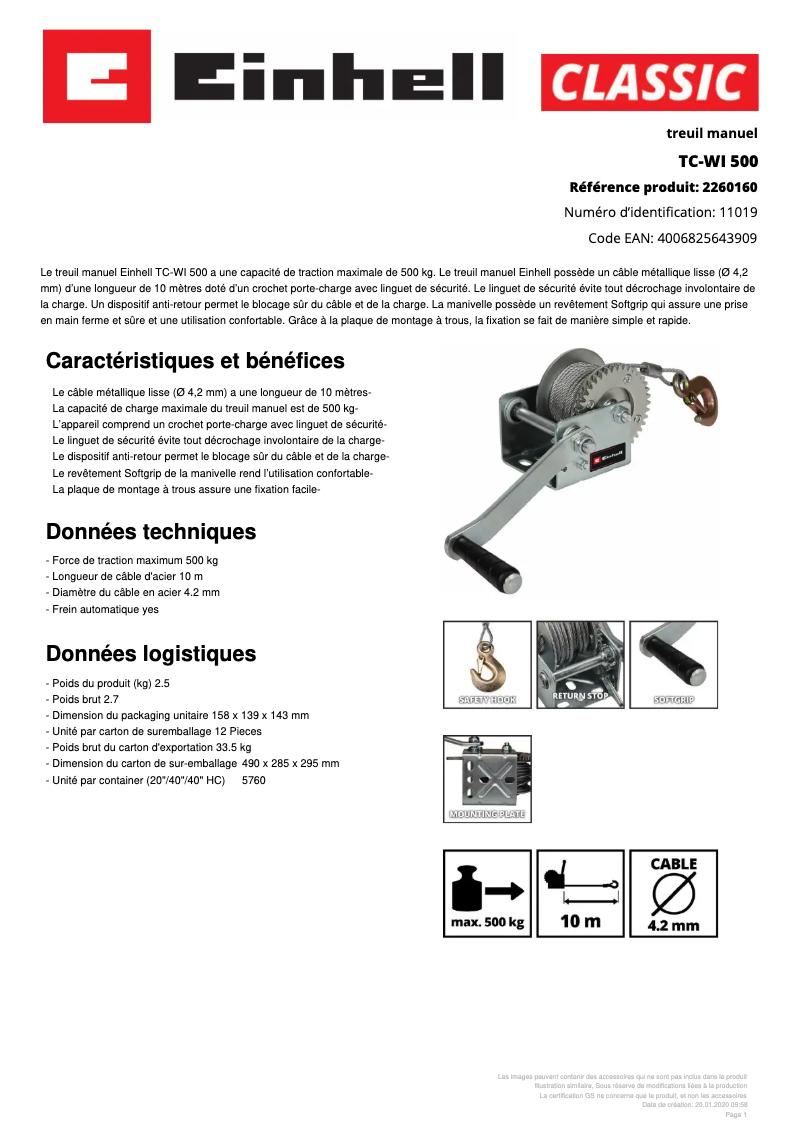 Page n°1 - Fiche technique Einhell TC-WI 500