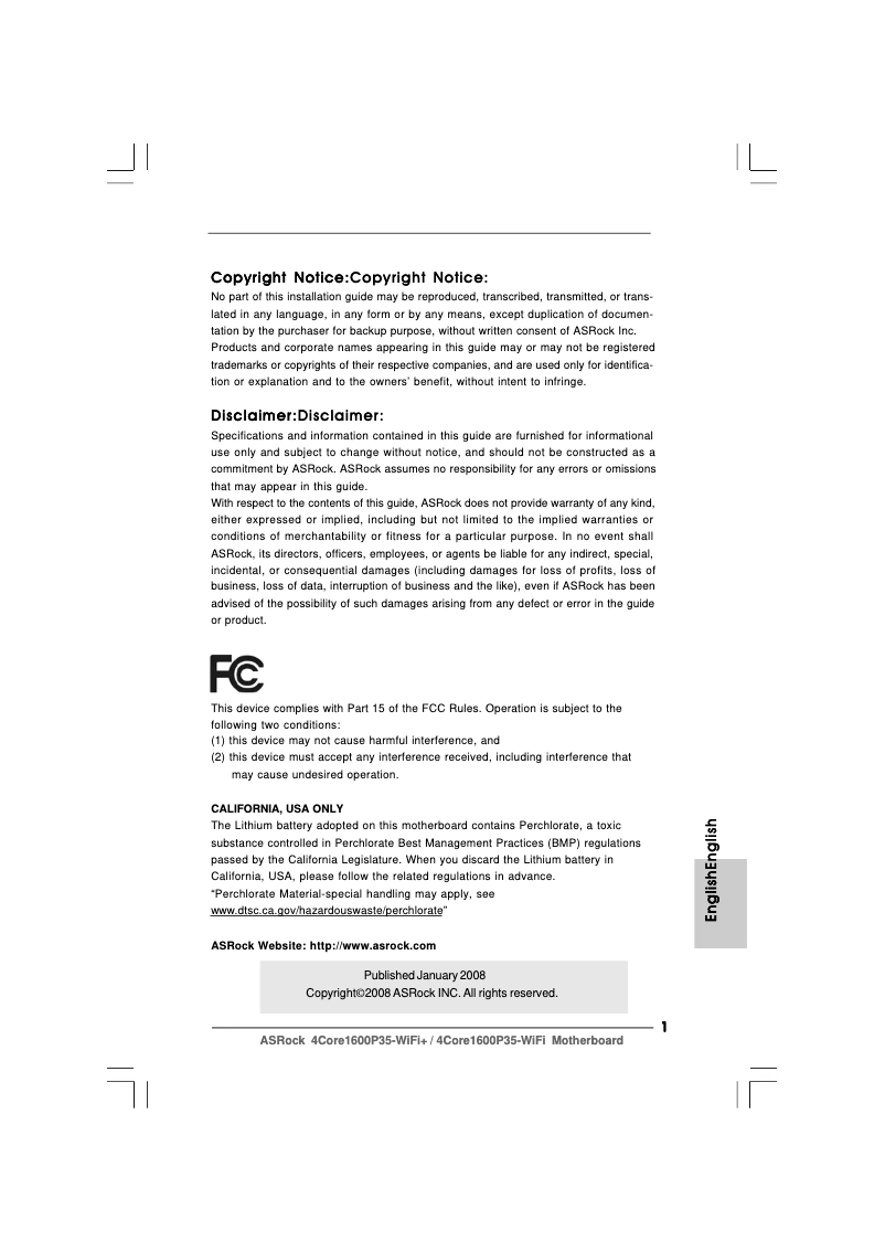 Page n°1 - Manuel utilisateur Asrock 4Core1600P35-WiFi+