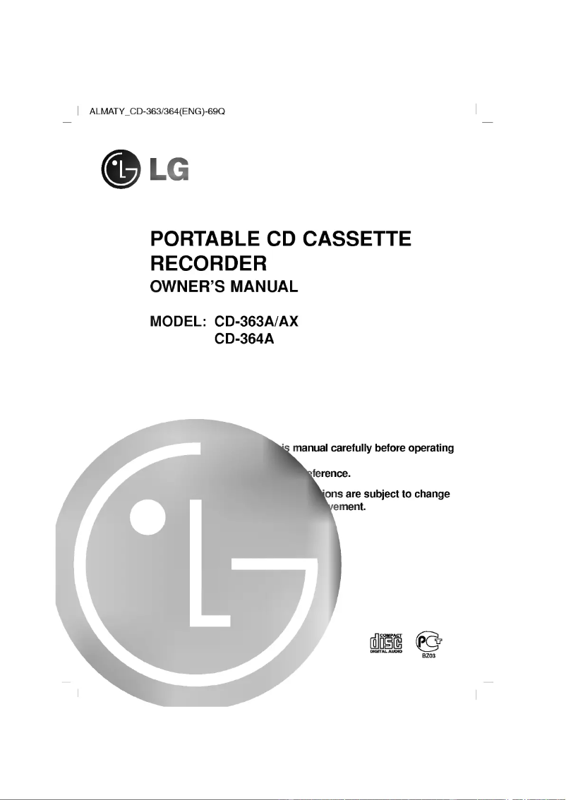 Page n°1 - Manuel utilisateur LG CD-363AX