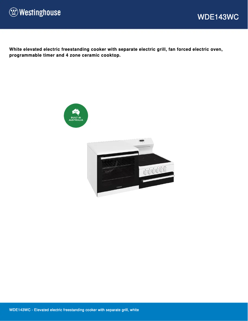 Page n°1 - Fiche technique Westinghouse WDE143WC
