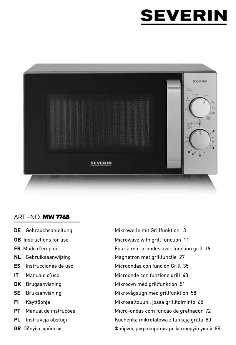 Page 1 de la notice Manuel utilisateur Severin MW 7768