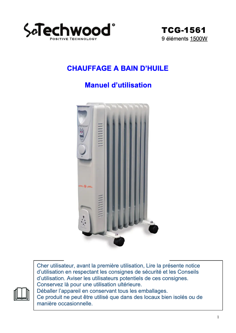 Page 1 de la notice Manuel utilisateur Techwood TCG-2023