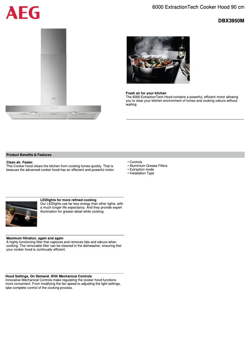Page 1 de la notice Fiche technique AEG DBX3950M
