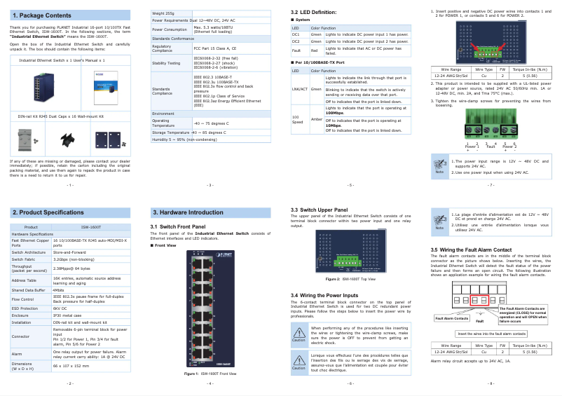Page 1 de la notice Manuel utilisateur Planet ISW-1600T