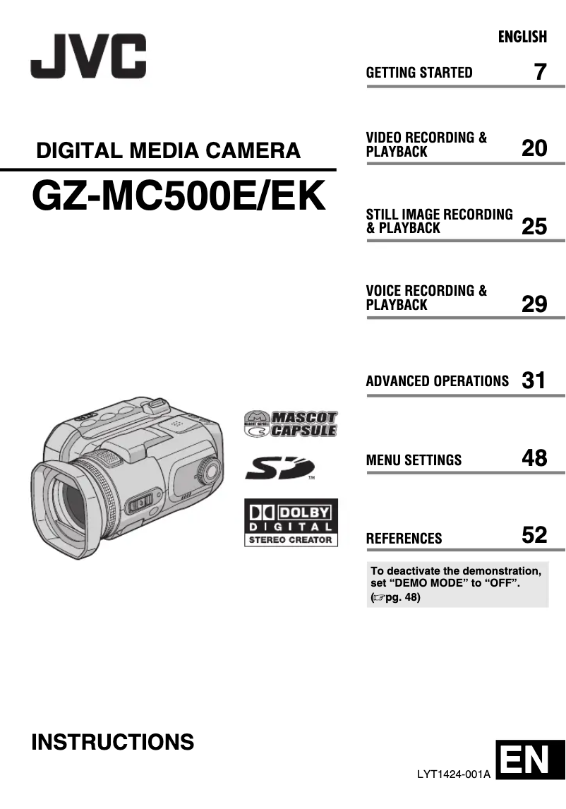 Page n°1 - Manuel utilisateur JVC GZ-MC500E