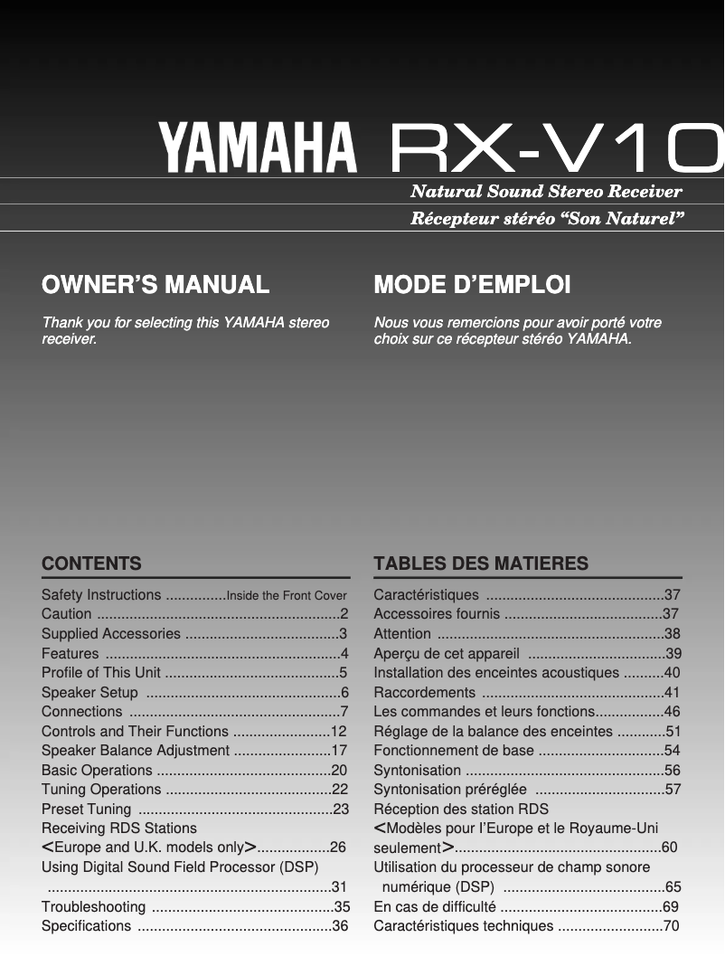 Image de la première page du manuel de l'appareil RX-V10