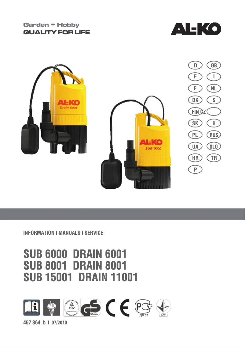 Page 1 de la notice Manuel utilisateur AL-KO SUB 8001