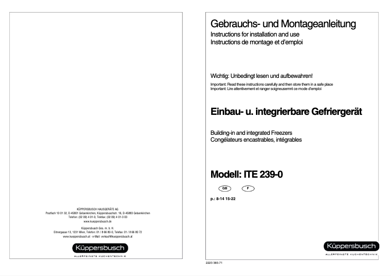 Page n°1 - Manuel utilisateur Küppersbusch ITE 239-0